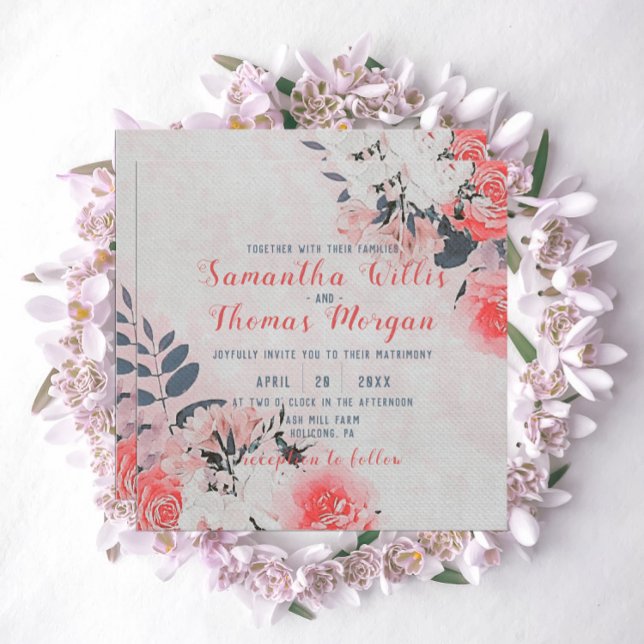 Invitation Chic Aquarelle rose Beige crème Bouquet floral (Créateur téléchargé)