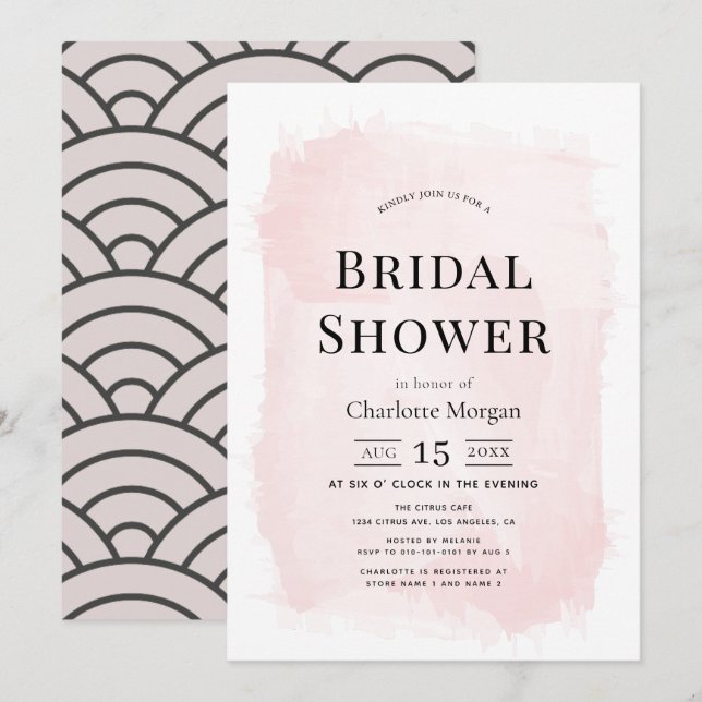 Invitation Chic Aquarelle rose pâle Fête des mariées (Devant / Derrière)