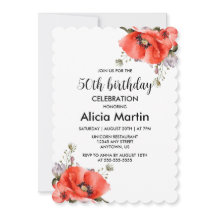 Chic Aquarelle Rouge Pavot vert 50e anniversaire