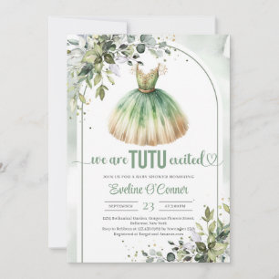 Invitation Chic aquarelle vert et or tutu robe fille