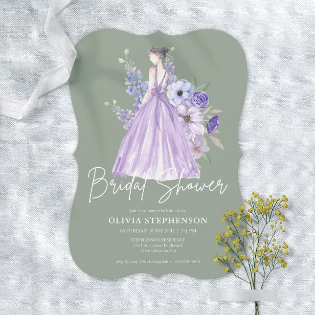 Invitation Chic Aquarelle violet Fête des mariées de script (Chic Watercolor Purple Flower Script Bridal Shower Invitation)