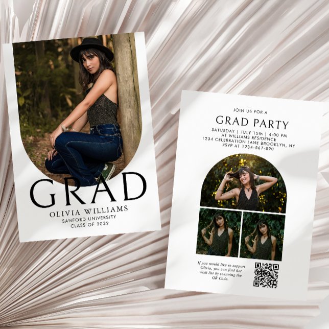 Invitation Chic Arch Photo Collage QR Code Graduation Party (Créateur téléchargé)