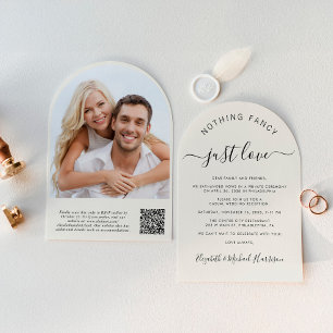Invitation Chic Arch Photo QR Code Cream Wedding Réception