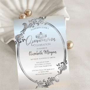 Invitation Chic Argent Frame Tiara Quinceañera