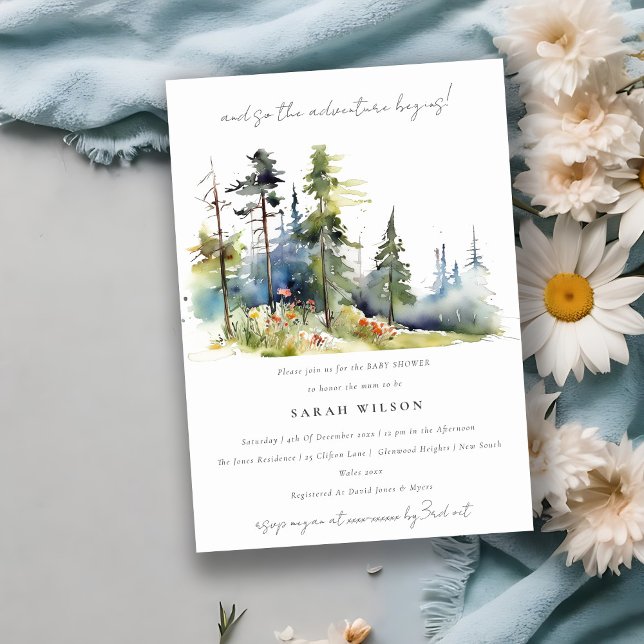 Invitation Chic Aventure Commencer le Baby shower de la forêt (Créateur téléchargé)