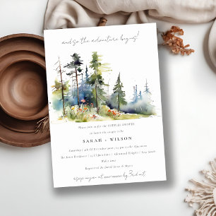 Invitation Chic Aventure Commencer Pine Forest Couples Douche