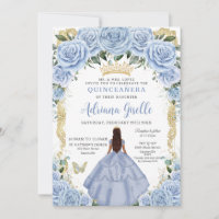 Chic Baby Blue Flowers Brown Princesse Quinceañera