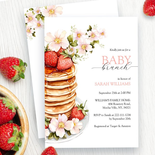 Invitation Chic Baby shower à la fraise Florale Brunch (Créateur téléchargé)