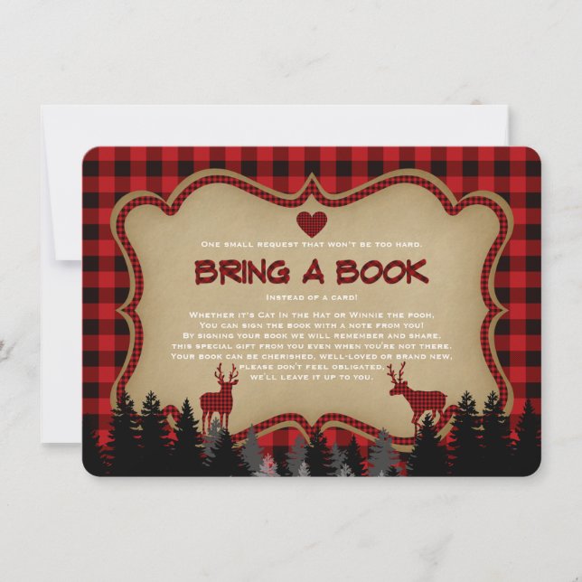 Invitation Chic Baby shower Plaid bûcheron Apporter un livre (Devant)