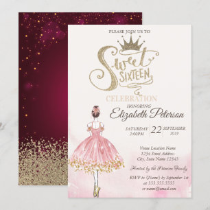 Invitation Chic Ballerina, Tiara, Diamonds Sweet 16