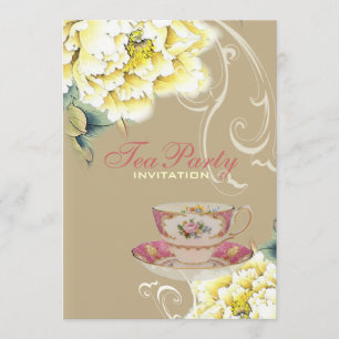 Invitation Chic beige peony aquarelle fleurie douche nuptiale