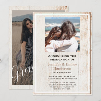 Invitation Chic Beige photo double graduation Announcement