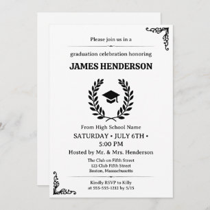 Invitation Chic Black Calligraphy Graduation Party 2025
