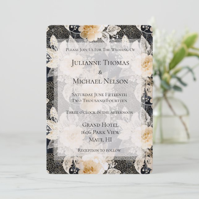 Invitation Chic Black Cream Leopard Animal Romantique Mariage (Debout devant)