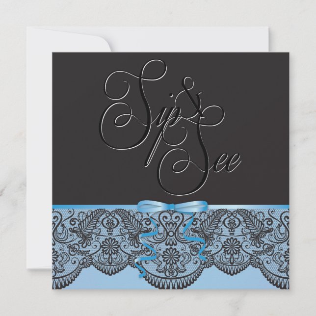 Invitation Chic Black Lace et Blue Sip et voir 3 (Devant)