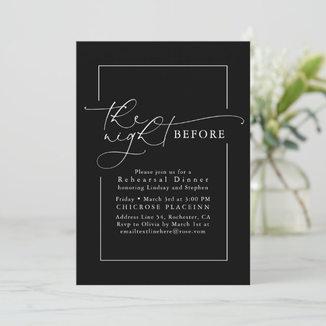 Invitation Chic Black Minimalist Modern Rehearsal Dinner (Debout devant)