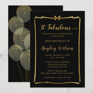 Invitation Chic Black n Gold Bow Frame l'anniversaire de la f