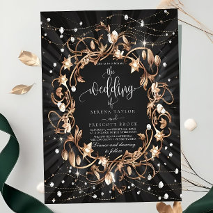 Invitation Chic Black Ornate or Feuille Mariage