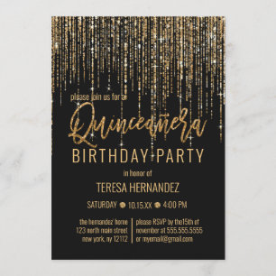 Invitation Chic Black Parties scintillant d'or rideau Fringe 