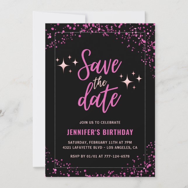 Invitation Chic Black Pink Enregistrer la date 78e anniversai (Devant)