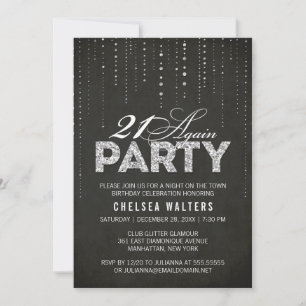 Invitation Chic Black & Silver 21 Encore fête d'anniversaire
