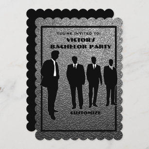Invitation Chic Black & & Silver Bachelor Party