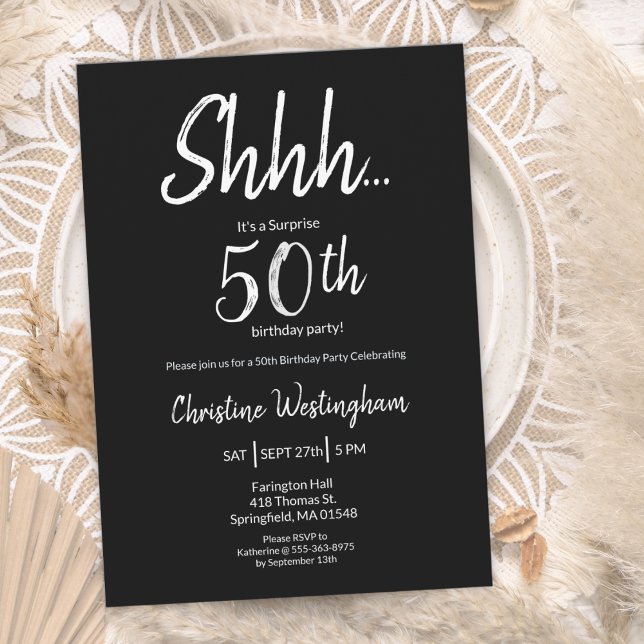 Invitation Chic Black White Surprise 50th Birthday (Créateur téléchargé)