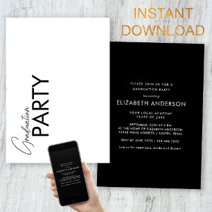 Invitation Chic Black & White Typography Graduation Party