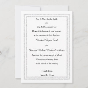 Invitation Chic blanc Argent brillé Trim -Inviation Mariage