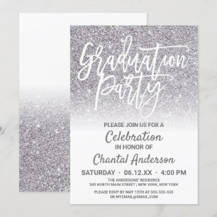Invitation Chic Blanc Argent Faux Parties scintillant Ombre G