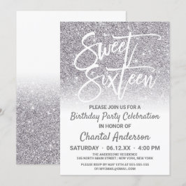 Invitation Chic blanc argent Faux Parties scintillant Ombre S