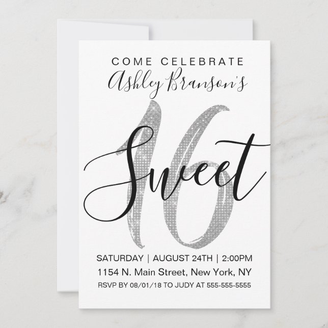 Invitation Chic blanc Faux Parties scintillant de séchage arg (Devant)
