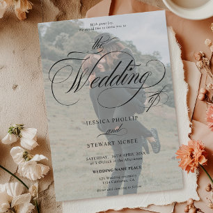 Invitation Chic blanc noir 2 photos calligraphie mariage