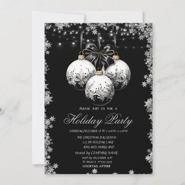 Invitation Chic Blanc Noir Balls Stars Vacances (Devant)