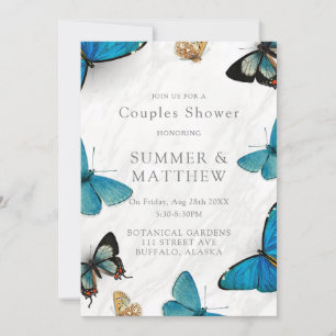 Invitation Chic bleu Turquoise Aquarelle Papillon Couples Dou