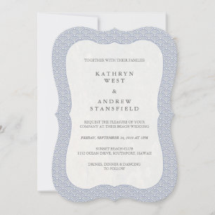 Invitation Chic bleu violet japonais Seigaiha Waves Mariage