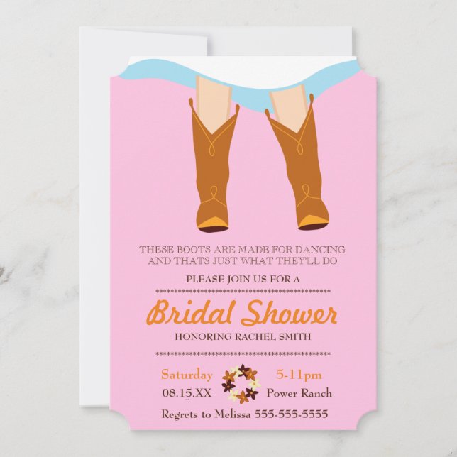 Invitation Chic Blue Cowgirl Country Bridal Showcase Invitati (Devant)