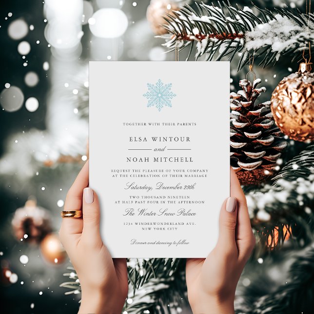 Invitation Chic Blue Snowflake hiver Mariage officiel (Créateur téléchargé)
