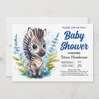 Invitation Chic Blue Surprise Zebra Boy Baby shower