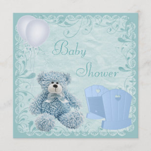 Invitation Chic Blue Teddy & Crib Baby Boy Show