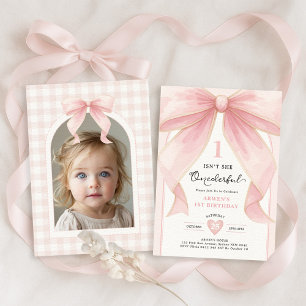 Invitation Chic Blush Bow rose ONE derful Girl 1er anniversai