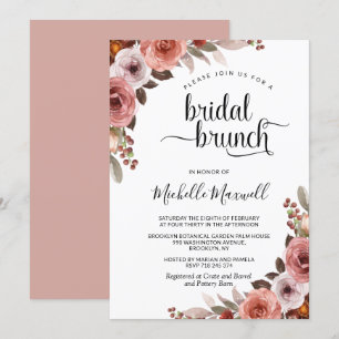 Invitation Chic Blush Burgundy et rose Floral Bridal Brunch