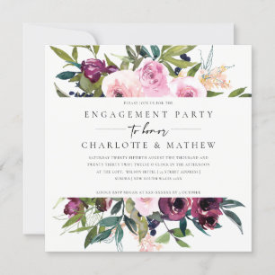 INVITATION CHIC BLUSH BURGUNDY FÊTE DES MARIÉES FLORAL BUNCH