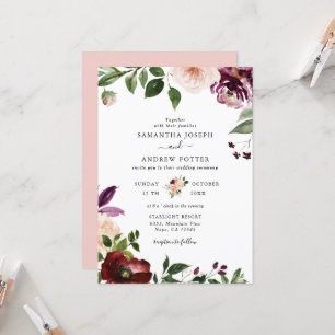 Invitation Chic Blush et Bourgogne Floral Mariage