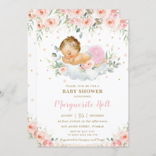Invitation Chic Blush Floral Doux dormant bébé fille douche 