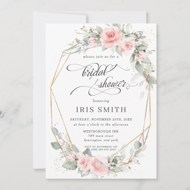 Invitation Chic Blush Floral Fête des mariées géométrique (Devant)