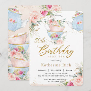Invitation Chic Blush Floral High Tea Anniversaire Fête TOUT