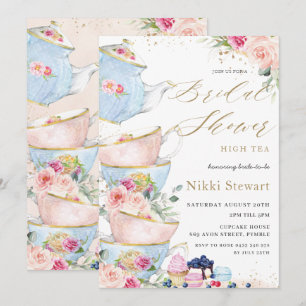 Invitation Chic Blush Floral High Tea Party Fête des mariées