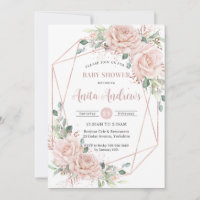 Chic Blush Floral Rose Baby shower or QR Code