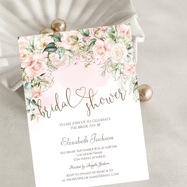 Invitation Chic Blush Flowers Bridal Shower  (Créateur téléchargé)